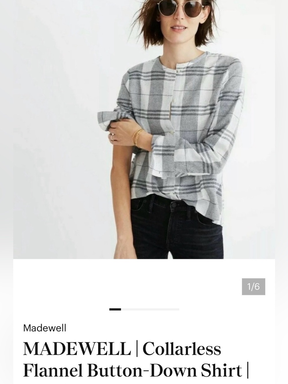 MADEWELL | Collarless Flannel Button-Down Shirt | Like New XS